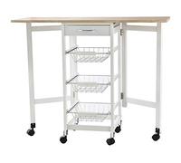 HOMCOM Chariot de Service desserte de Cuisine à roulettes Multi-rangements 3 paniers métal + tiroir + rallonges MDF Blanc chêne Clair