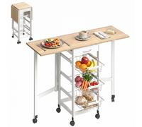 HOMCOM Chariot de service 3 paniers métal tiroir rallonges roulettes MDF Blanc chêne clair