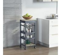 HOMCOM Chariot de Service desserte de Cuisine à roulettes Panier + 2 Plateaux Amovibles, tiroir, étagère en Bois chêne Clair Bois pin Gris