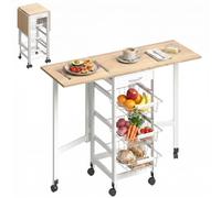 HOMCOM Chariot de service 3 paniers métal tiroir rallonges roulettes MDF Blanc chêne clair