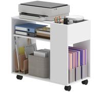 HOMCOM Chariot d'imprimante Mobile, Multi, 70x36x60 cm, Blanc | Compartiments ouverts, étagère & tiroir, table de nuit pour salon, chambre, étude, bureau