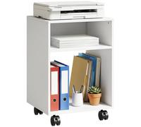 HOMCOM, chariot mobile pour imprimante en bois avec roues à frein et 2 compartiments ouverts, dimensions 40x35x55 cm, idéal pour le bureau ou le cabinet, couleur blanche