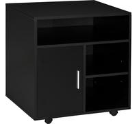 HOMCOM, chariot mobile pour imprimante sur roulettes avec armoire et 3 étagères ouvertes, en bois, dimensions : 60 x 50 x 65,5 cm, couleur noire