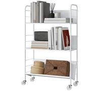 HOMCOM Chariot Porte-livres Moderne à 3 niveaux avec roulettes pivotantes pour livres et magazines, 69x26x108 cm, blanc