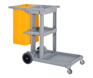Homcom Chariot-Poubelle Chariot de Nettoyage Professionnel 3 Plateaux Sac Grande Résistance Fourni Jaune Gris aosom france