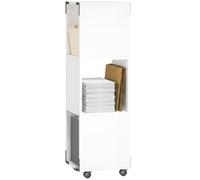 HOMCOM Chariot Roulant avec 3 étagères Ouvertes 33.5x33.5x111 cm Blanc | Conteneur de bureau, étagère d'imprimante sur roues, classeur avec 2 freins, pour bureau à domicile