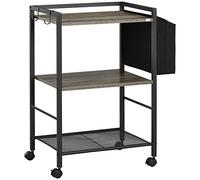 HOMCOM Chariot util. 3 niv. avec Roues et 2 Crochets 66x40x80,5 cm Gris | Chariot de rangement, sac en tissu, cadre en acier, pour salon cuisine salle à manger
