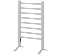 HOMCOM Chauffe-Serviette Mural/Sol 150W 53x35x90cm Argent | Porte-serviette chauffant électrique pour salle de bain, aluminium, 8 barres, timer 2/4h, étanche.