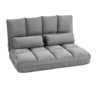HOMCOM Chauffeuse 2 Places Canapé-Lit Convertible 2 Coussins Gris | Fauteuil De Sol Pliable, Dossier Réglable, Polyester Aspect Suédé, pour Salon Chambre Bureau