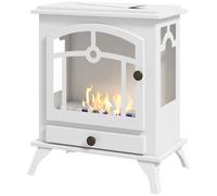 HOMCOM Cheminée au bioéthanol sur pied 1,2 L - Style poêle traditionnel, flamme réelle, 3 h, blanc