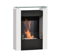 HOMCOM Cheminée bioéthanol brûleur 1,5 L avec plateau de rangement en verre trempé 3 h de durée de combustion 60*20*79cm Acier Noir et Blanc