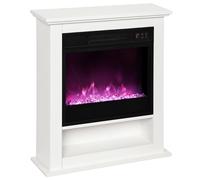 HOMCOM Cheminée électrique 1800W, fausse cheminée décorative, effet flamme à 9 couleurs et 5 luminosité, 62,5x20x72,5cm, blanc