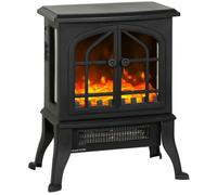HOMCOM Cheminée électrique avec Effet Flamme 3D 1800/900 W sur Pied Noir | Fausse Cheminée Décorative, Thermostat Réglable, 2 Niveaux de Chaleur, Vue sur 3 Côtés