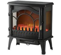 HOMCOM Cheminée Électrique Effet Flamme LED 2000W Thermostat Réglable Noir | Cheminée Décorative, 2 Niveaux de Chauffage, 3 Fenêtres d'Observation, Protection contre la Surchauffe, 15-30 m²