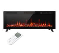 HOMCOM Cheminée Électrique Extra-Plat Effet Flamme 3D à 12 Couleurs Noir | Cheminée Décorative 3 en 1 Encastrable, Murale ou à Poser, 900W/1800W, Télécommande, 5 Niveaux Luminosité, Minuterie