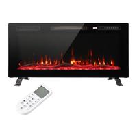 HOMCOM Cheminée Électrique Extra-Plat Effet Flamme 3D à 12 Couleurs Noir | Cheminée Décorative 3 en 1 Encastrable, Murale ou à Poser, 900W/1800W, Télécommande, 5 Niveaux Luminosité, Minuterie