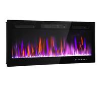 HOMCOM Cheminée Électrique Mural ou Encastrable 900W/1800W Cristal Noir | Effet Flamme 12 Couleurs 5 Luminosités Réglables, Fausse Cheminée Ultra-Mince, Thermostat, Télécommande, Minuterie, Mode Éco