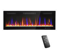 HOMCOM Cheminée électrique mural ou encastrable 900W/1800W, effet flamme à 12 couleurs 5 luminosités, 127 x 9,4 x 47 cm, noir