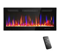 HOMCOM Cheminée électrique mural ou encastrable 900W/1800W, effet flamme à 12 couleurs 5 luminosités, 106,7x9,4x47cm, noir