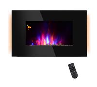 HOMCOM Cheminée électrique Murale LED 7 Effets Flammes + 7 Couleurs Ambiance + Galets télécommande Thermostat 1000-2000 W minuterie Noir
