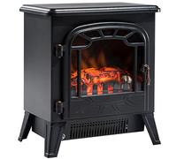 HOMCOM Cheminée électrique radiateur Imitation Flamme 925 W/1850 W Noir | Luminosité Réglable, Porte Métal, Verre Trempé