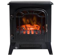 HOMCOM Cheminée électrique radiateur Imitation Flamme avec luminosité et réglable 900 W / 1800 W Porte métal Verre trempé Noir