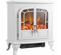HOMCOM Cheminée électrique sur Pied Effet poêle à Bois 1000/2000 W, Blanc | Chauffage soufflant électrique portable à effet flamme LED, thermostat réglable, flammes réglables, anti-surchauffe