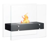 HOMCOM Cheminée éthanol en métal et Verre trempé avec réservoir 1,5 L, environ 3 h de durée de combustion Couverture 25 m² 60L x 26l x 50H cm