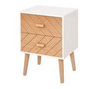 Homcom Chevet table de nuit design scandinave 40L x 30l x 56H cm 2 tiroirs bois massif pin MDF blanc et hêtre motif graphique