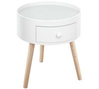 HOMCOM Chevet rond design scandinave tiroir bicolore pieds effilés bois massif chêne clair blanc