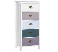 HOMCOM Chiffonnier Commode 5 tiroirs 45L x 30l x 95,4H cm Multicolores | Meuble de Rangement, Poignée Métal Coquille, MDF