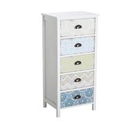 HOMCOM Chiffonnier Meuble de Rangement Style Néo-Rétro Graphique 5 Tiroirs MDF Bois 46 x 34 x 98 cm Blanc