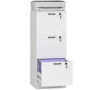 HOMCOM Classeur à 3 tiroirs avec Serrure, Armoire de classement Verticale avec Barres de Suspension réglables pour dossiers A4 et Lettre, Support d'imprimante avec Rangement, Blanc