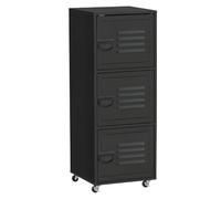 HOMCOM Classeur Roulant 3 Niveaux, Mobile, avec roulettes, Noir | Portes métalliques, bureau à domicile, salon
