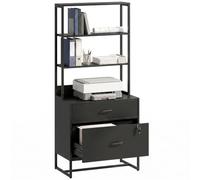 HOMCOM Classeur verrouillable 70x40x157cm Noir | Armoire de rangement métallique polyvalente avec 2 tiroirs et 3 étagères ouvertes, pour étude, bureau, garage.