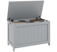 HOMCOM Coffre 2 charnières sécur., 76 x 40 x 48 cm, Gris | Coffre de rangement moderne, boîte à couverture, poignées découpées, boîte à jouets en bois, salon, entrée