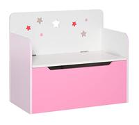 HOMCOM Coffre-banc en bois pour enfants avec charnière de sécurité, Rose | Organisateur, Meubles de chambre et salle de jeux