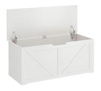HOMCOM Coffre de rangement 100 cm avec 2 charnières de sécurité, Blanc effet bois