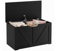 HOMCOM Coffre de Rangement 100 L avec 2 charnières de sécurité et découpe en Forme de U, boîte de Rangement pour Salon, entrée, 80 x 40 x 45 cm, Noir Effet Bois