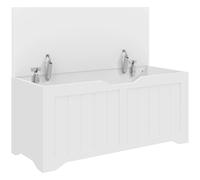 HOMCOM Coffre de Rangement 136 L, Banc Coffre avec 2 Charnières de Sécurité et Design Sans Poignée, 100 x 40 x 45 cm, Blanc