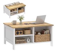 HOMCOM Coffre de Rangement 80cm, Malle Bois Nordique avec Couvercle relevable et Rangement caché, 80x60x40cm, Bois Naturel