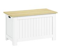 HOMCOM Coffre de rangement 90 L avec couvercle Coffre polyvalent avec charnière de sécurité 80,5x40x46,4 cm Naturel et Blanc