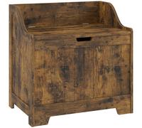 HOMCOM Coffre de rangement avec charnière de sécurité, coffre en bois avec encoche de poignée pour salon & couloir, Brun rustique