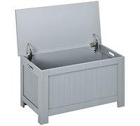 HOMCOM Coffre de Rangement avec Charnières de Sécurité, Boîte de Rangement en Bois, Coffre à Jouets avec Couvercle Rabattable, 81L x 40l x 46H cm, Gris