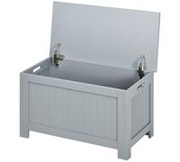 HOMCOM Coffre de rangement avec charnières de sécurité boîte de rangement en bois coffre à jouets couvercle rabattable gris