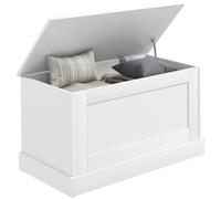 HOMCOM Coffre de Rangement Coffre à Jouets 80 x 40 x 45 cm Blanc | en Bois, Charnière de Sécurité, pour Salon, Entrée