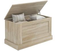 HOMCOM Coffre de Rangement Coffre à Jouets 80 x 40 x 45 cm Bois Naturel | en Bois, Charnière de Sécurité, pour Salon, Entrée