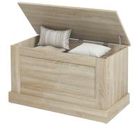 HOMCOM Coffre de rangement, coffre à jouets, avec charnière de sécurité, pour salon, en bois, 80 x 40 x 45 cm, bois naturel