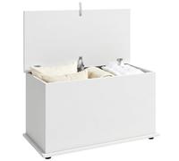 HOMCOM Coffre de Rangement Couvercle Rabattable 80x40x45 cm Blanc | Banc de Rangement, Charnières de Sécurité, Banc Chaussures, Meuble d'Entrée, Couloir, Chambre, Salon