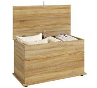 HOMCOM Coffre de Rangement Couvercle Rabattable 80x40x45 cm Bois Naturel | Banc de Rangement, Charnières de Sécurité, Banc Chaussures, Meuble d'Entrée, Couloir, Chambre, Salon